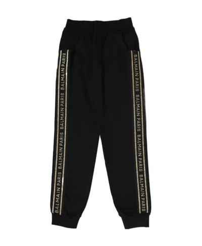 Balmain Teen Logo Tape Track Pants In Black