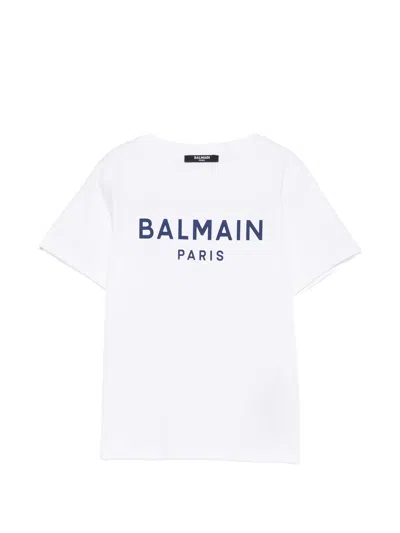 Balmain Teen Mini Logo Printed Crew Neck T-shirt In Bianco