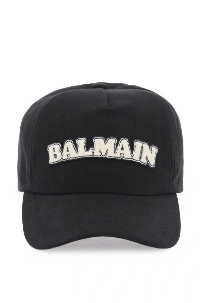 Balmain Terry Logo Baseball Cap In Nero