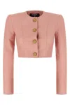 Balmain Women Long Sleeves Buttoned Lambskin Cropped Jacket In Pink