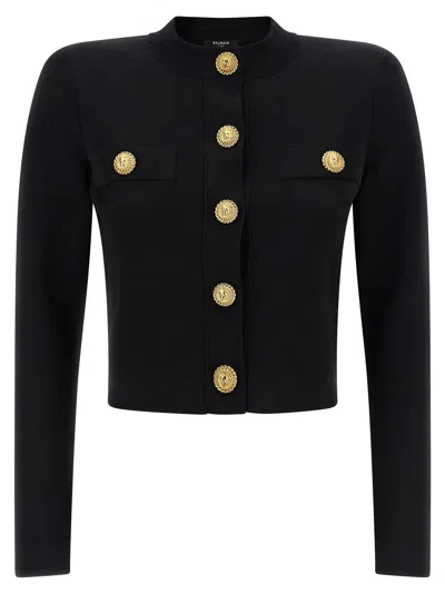 Balmain Testa Di Leone Button Cardigan In Black