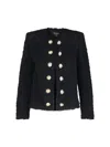 Balmain Tweed Jacket With Frayed Edges And Gold-tone Buttons In Black