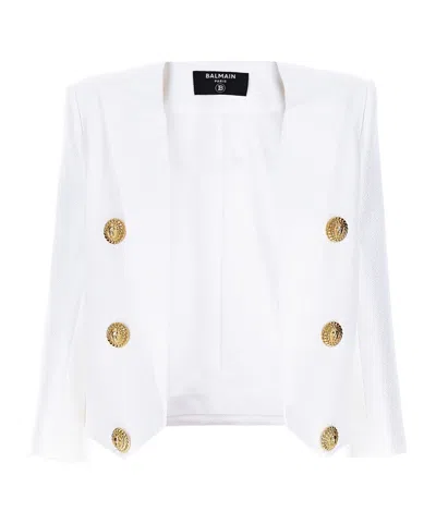 BALMAIN BALMAIN LOGO-ENGRAVED BUTTON TEXTURED BLAZER