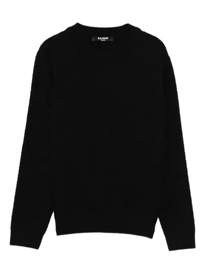 Balmain Kids' Textured Crew-neck Jumper In Black