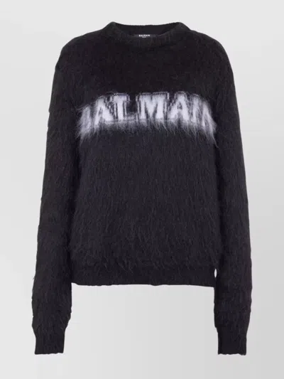 BALMAIN TEXTURED CREW NECK KNIT SWEATER