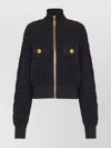 Balmain Textured Fabric Short Jacket With High Collar In Blue