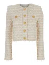 Balmain White Crewneck Cardigan With Jewel Buttons