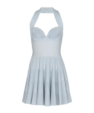 BALMAIN TEXTURED KNIT HALTERNECK A-LINE DRESS