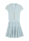 Balmain Short-sleeve Flechage Knit Flare Mini Dress In Multi