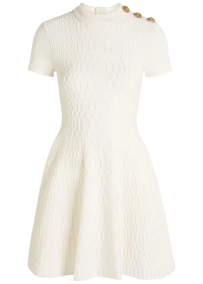 Balmain Textured Knit Mini Dress In Neutral