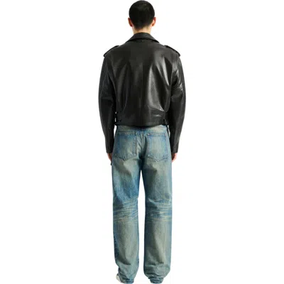 Balmain Textured Leather Biker Jacket In Black