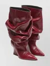 Balmain Textured Leather Wedge Ankle Boot In Burgundy