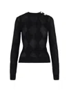 Balmain Sheer Ribbed Crewneck Button Detail In Black