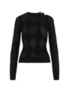 Balmain Sheer Ribbed Crewneck Button Detail In White