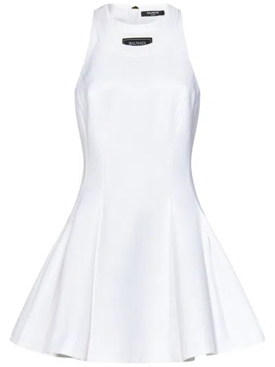 BALMAIN BALMAIN TEXTURED MINI DRESS WITH DOUBLE TROMPE-L’ŒIL NECKLINE