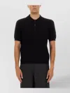Balmain Textured Black Knitted Polo With Classic Collar In Black