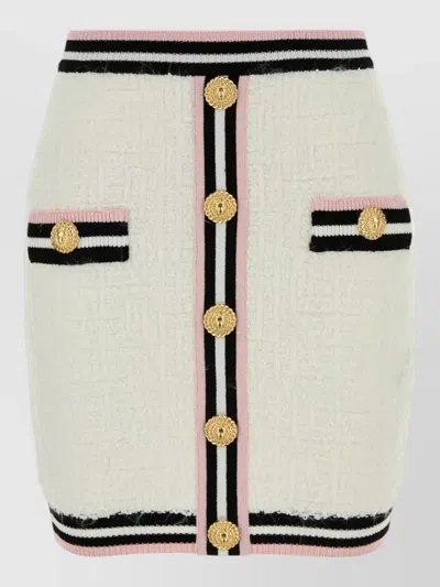 Balmain Textured Skirt Contrast Trim Decorative Pockets In Multi