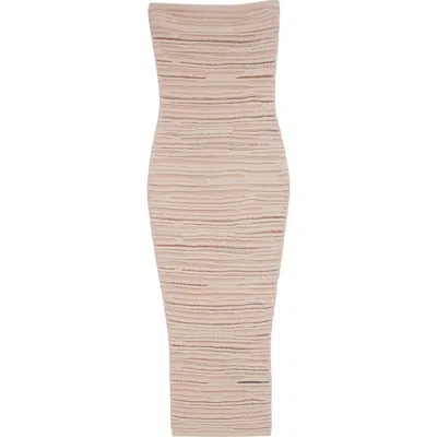 Balmain Textured Stripe Strapless Knit Body-con Dress In Beige Multi