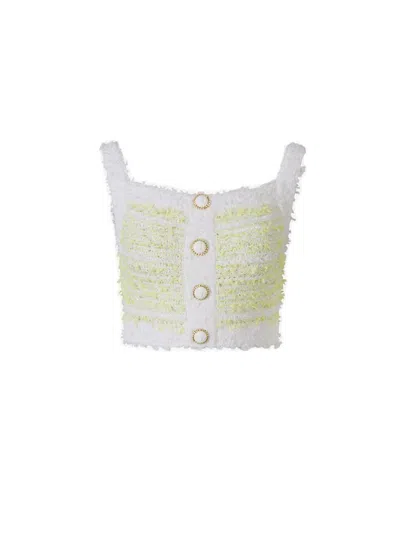 Balmain Sequin-embellished Cotton-blend Tweed Top In Button Detail On The Front