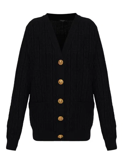 Balmain Textured Virgin-wool Knitwear In Black