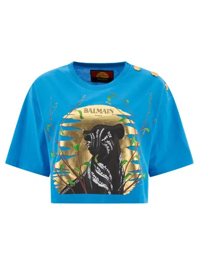 Balmain X Disney The Lion King Cropped T-shirt In Blue