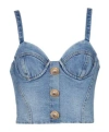 Balmain Button-embellished Denim Bustier Top In Blue