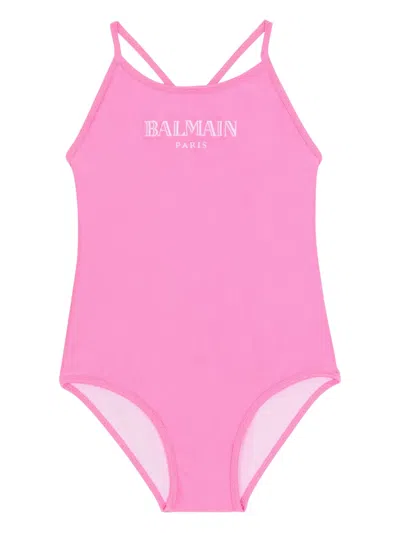 Balmain Kids' Thin Straps Swimsuit In Pink