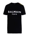 Balmain Black Crewneck T-shirt With Logo Print And Golden Buttons In Jersey Woman In Black