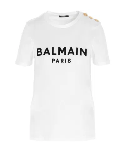 Balmain Flock Button Embellished Cotton T Shirt In Multi