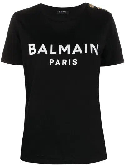 Balmain Three Button Printed T-shirt In Eab Noir Blanc