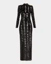 BALMAIN THREE-BUTTON SEQUIN EMBROIDERED BACKLESS GOWN