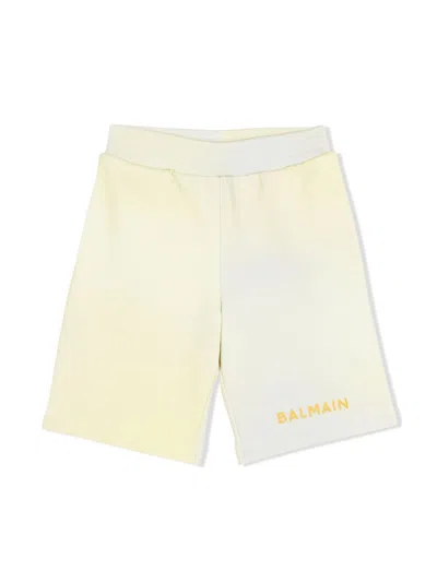 Balmain Kids' Tie-dye Cotton Shorts In 999gl Yellow