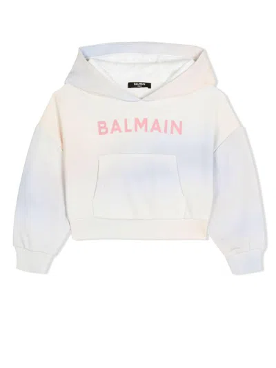 Balmain Kids' Tie-dye Logo-print Hoodie In Neutrals