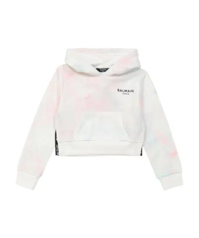 Balmain Tie-dye Print Cotton Hoodie In White