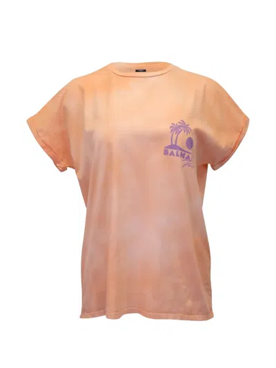 Pre-owned Balmain Tie-dye Logo-print T-shirt In Orange