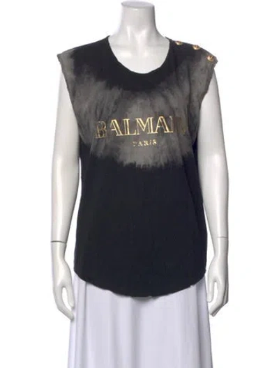 Pre-owned Balmain Tie-dye Print Crew Neck T-shirt In Black