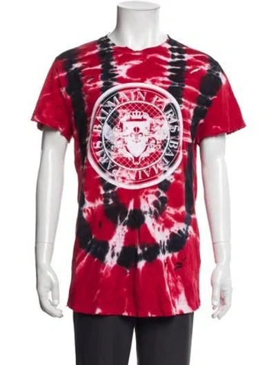 Pre-owned Balmain Tie-dye Print Crew Neck T-shirt In Red