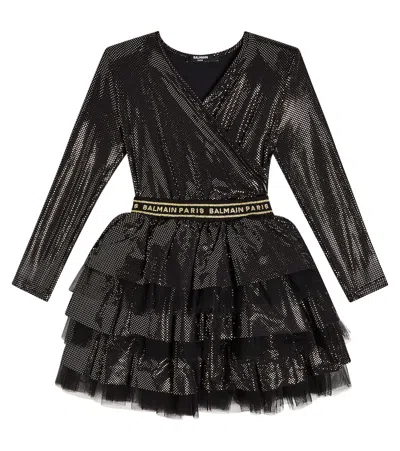 Balmain Kids' Tiered Dress In Black