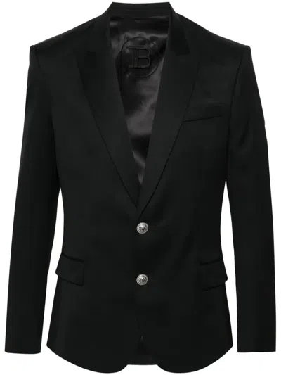 Balmain Black Single-breasted Jacket In Wool