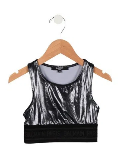 Pre-owned Balmain Babies' Toddler Girls' Logo Print Sports Bra In Gray