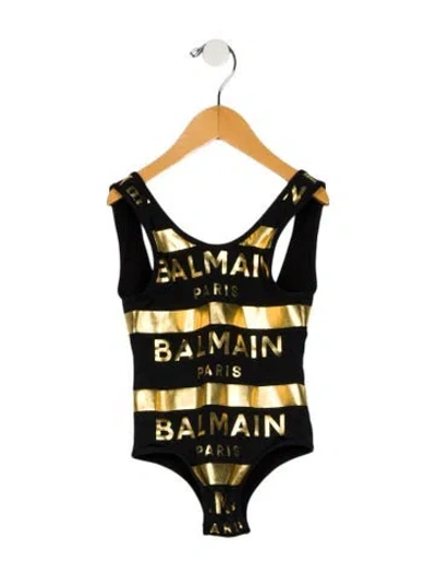 Pre-owned Balmain Babies' Toddler Girls' Metallic Print One-piece Swimsuit In Multi