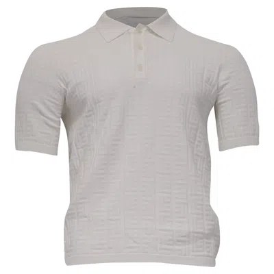Pre-owned Balmain Tonal Monogram Knit Polo Shirt In White Viscose In Gray