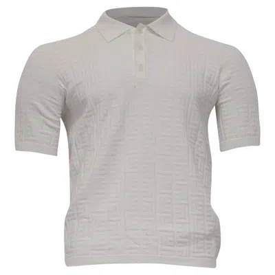 Pre-owned Balmain Tonal Monogram Knit Polo Shirt In White Viscose