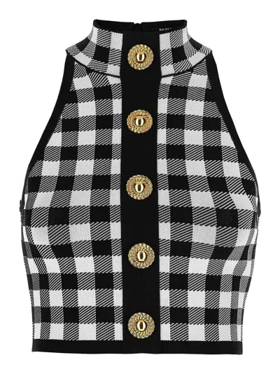 Balmain Vichy Knit Top In Black