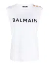 Balmain Button-detail Logo-print Tank Top In White
