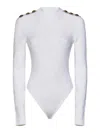 Balmain Ribbed Long-sleeved Bodysuit In White