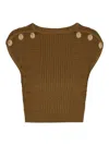 Balmain Knitted Button-detail Cropped Top In Marrón Claro