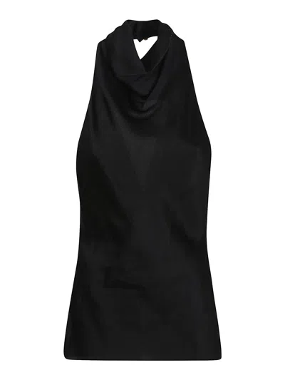 Balmain Halterneck Crepe Satin Top In Black