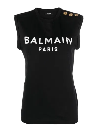 Balmain Black Logo Print Sleeveless