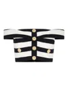 Balmain Striped Cotton Blend Off-shoulder Top In Black